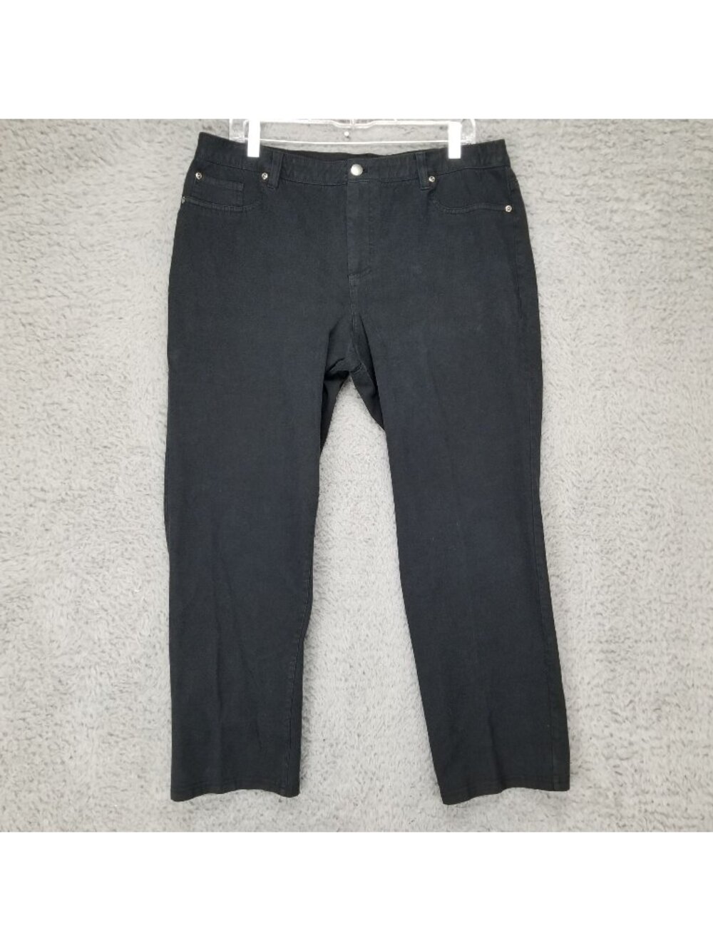 Chicos Jeans Womens 3 Short US 16 Petite Black Stretch Denim Faux Pocket Straigh